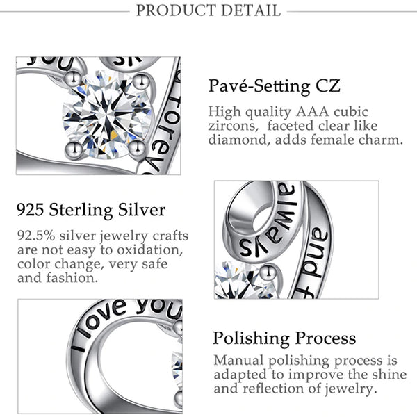 Necklace: Sterling Silver I Love You for Alway And Forever Heart Necklace