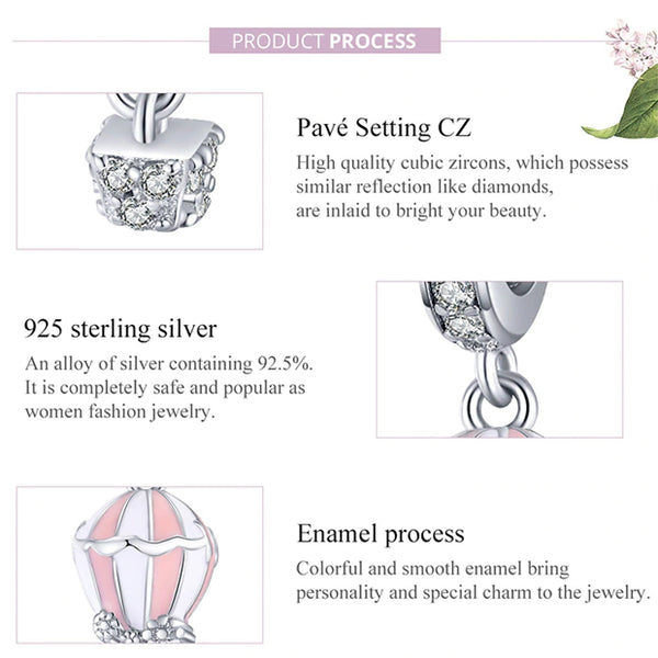 CHARMDANT: Sterling Silver Enamel Romantic Balloon Charm / Pendant