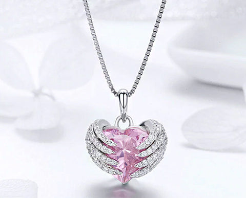 Necklace: Sterling Silver Wing Guardian Heart Pendant