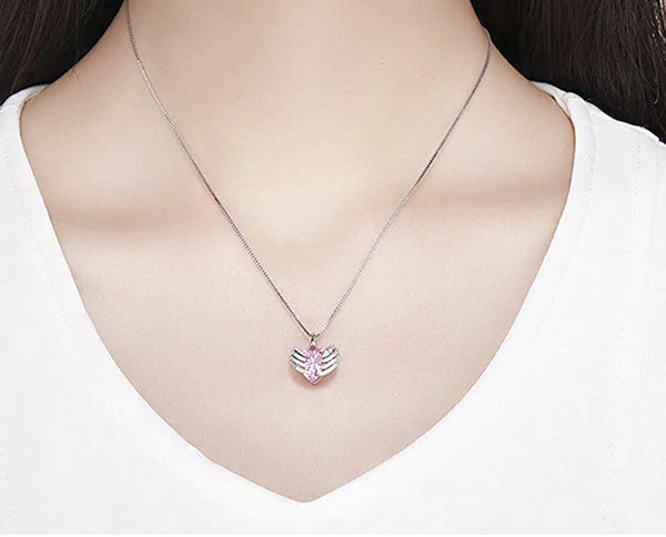 Necklace: Sterling Silver Wing Guardian Heart Pendant