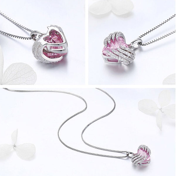 Necklace: Sterling Silver Wing Guardian Heart Pendant