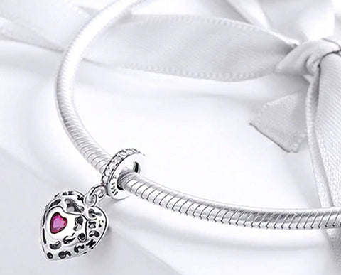 CHARMDANT: Sterling Silver Happiness Heart Pink Charm / Pendant