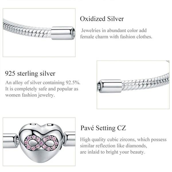 Sterling Silver Heart Infinity Love Bracelet Charm Bangle