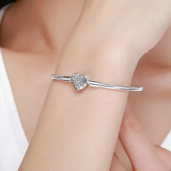 Sterling Silver Spring Tree of Life Heart Shape Bracelet