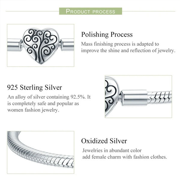 Sterling Silver Spring Tree of Life Heart Shape Bracelet