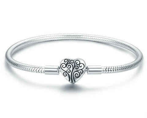Sterling Silver Spring Tree of Life Heart Shape Bracelet