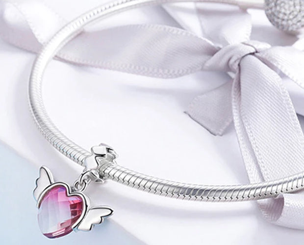 CHARMDANT: Sterling Silver Love Heart Wings Charm / Pendant