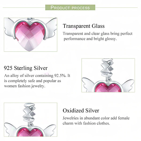 CHARMDANT: Sterling Silver Love Heart Wings Charm / Pendant