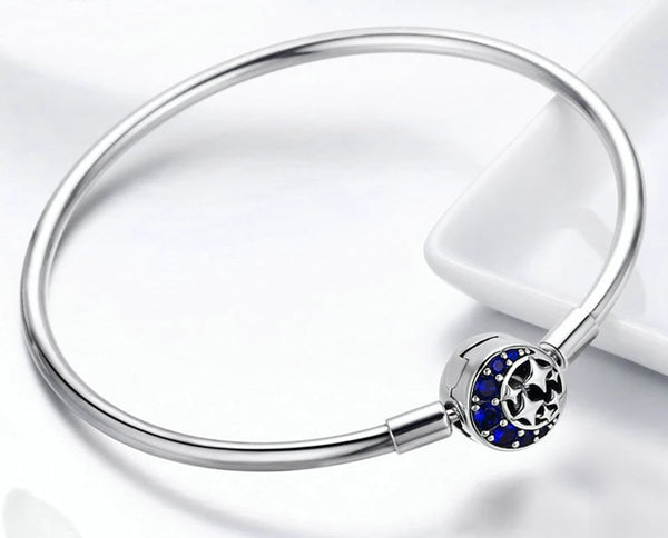 Sterling Silver Moon & Stars Charm Bracelet Bangle