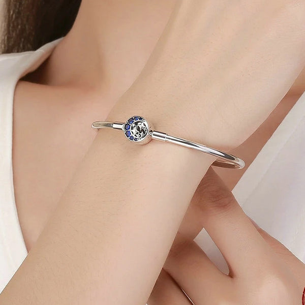 Sterling Silver Moon & Stars Charm Bracelet Bangle