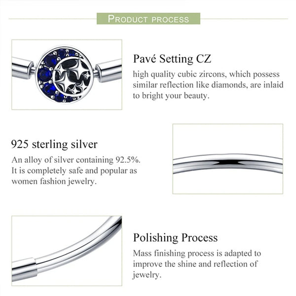Sterling Silver Moon & Stars Charm Bracelet Bangle