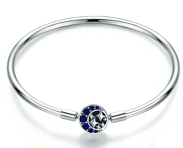 Sterling Silver Moon & Stars Charm Bracelet Bangle