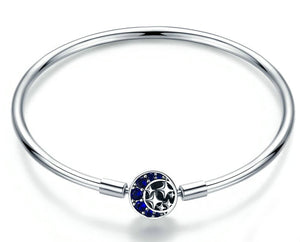 Sterling Silver Moon & Stars Charm Bracelet Bangle