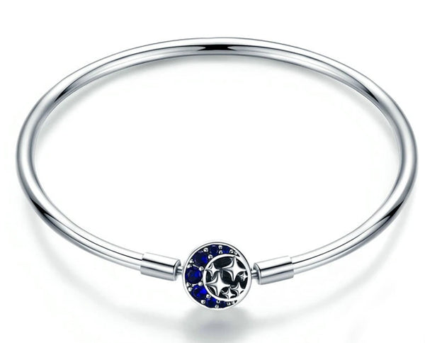 Sterling Silver Moon & Stars Charm Bracelet Bangle