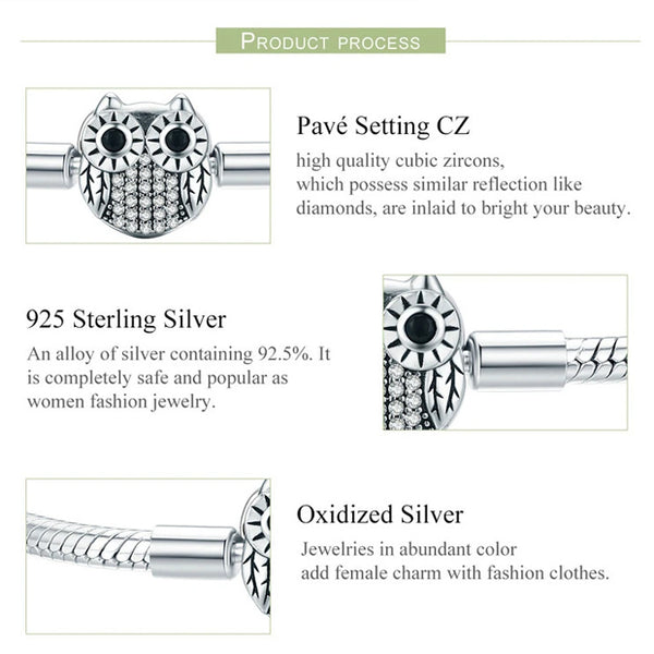 Sterling Silver Dazzling Owl Charm Bracelet Bangle