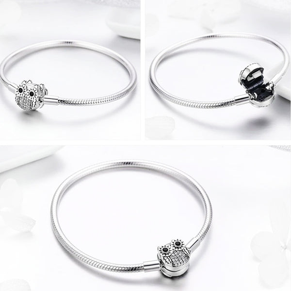 Sterling Silver Dazzling Owl Charm Bracelet Bangle