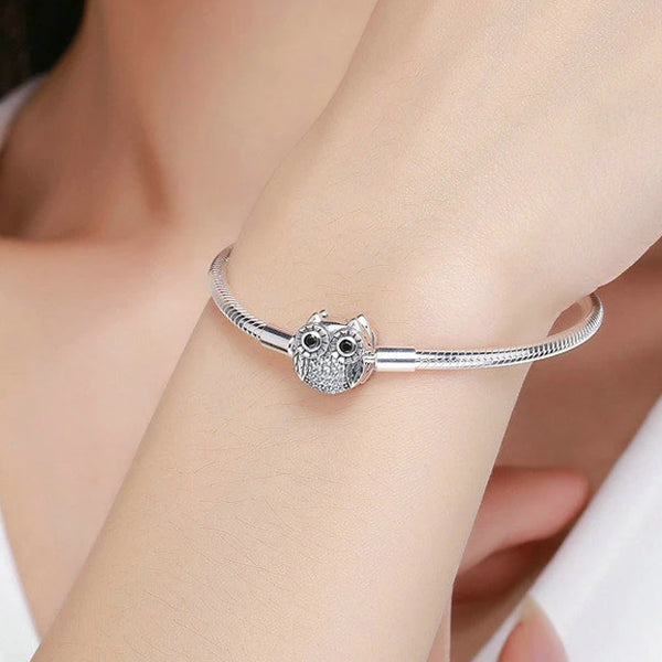 Sterling Silver Dazzling Owl Charm Bracelet Bangle