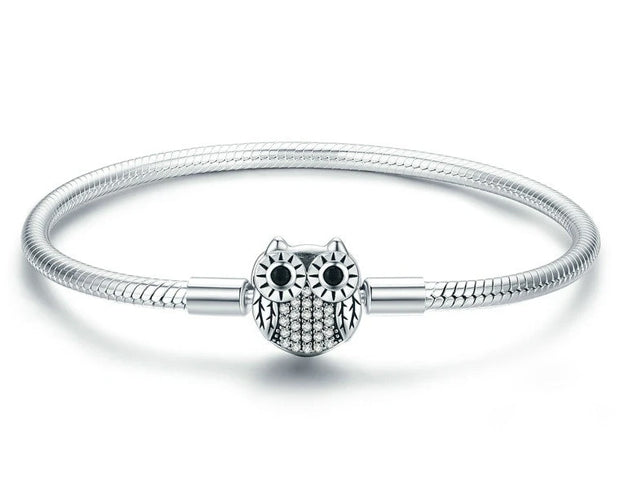 Sterling Silver Dazzling Owl Charm Bracelet Bangle