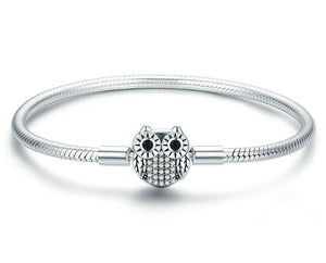 Sterling Silver Dazzling Owl Charm Bracelet Bangle