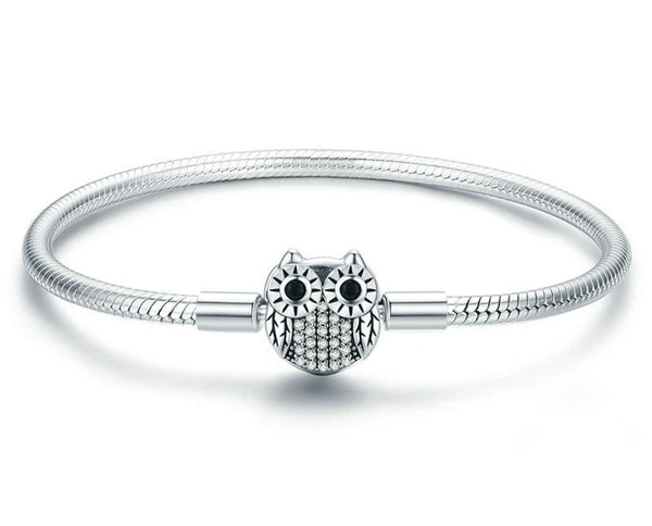Sterling Silver Dazzling Owl Charm Bracelet Bangle