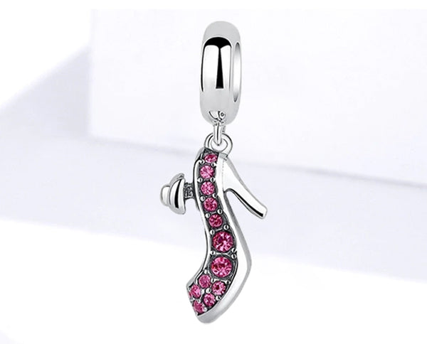 CHARMDANT: Sterling Silver Pink High-heeled Shoe Charm / Pendant