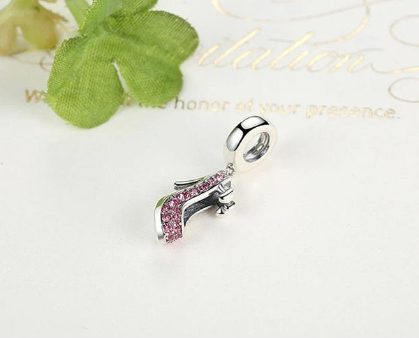 CHARMDANT: Sterling Silver Pink High-heeled Shoe Charm / Pendant