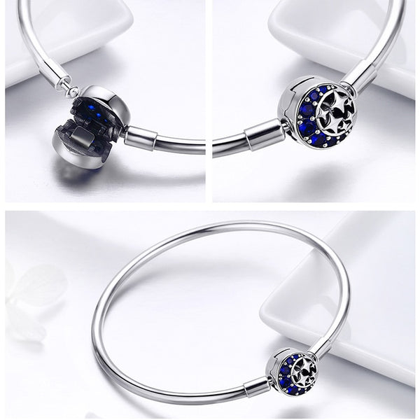 Sterling Silver Moon & Stars Charm Bracelet Bangle