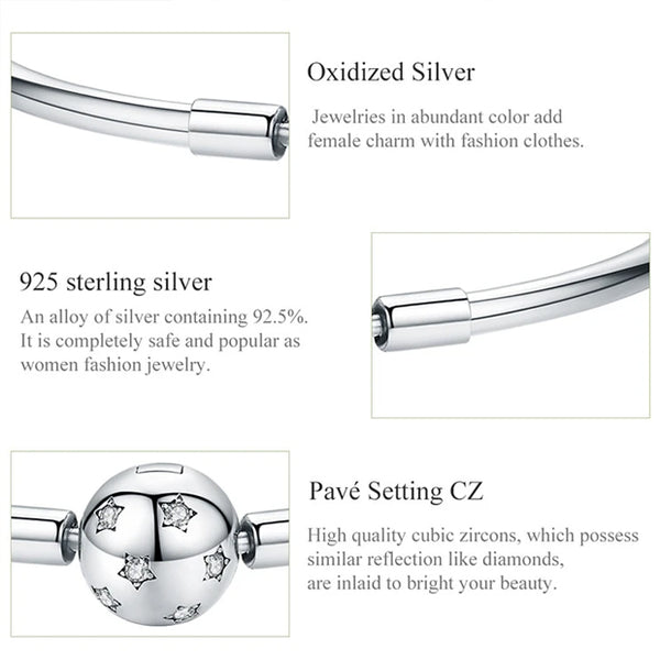 Sterling Silver Sparkling Stars Charm Bracelets Bangle