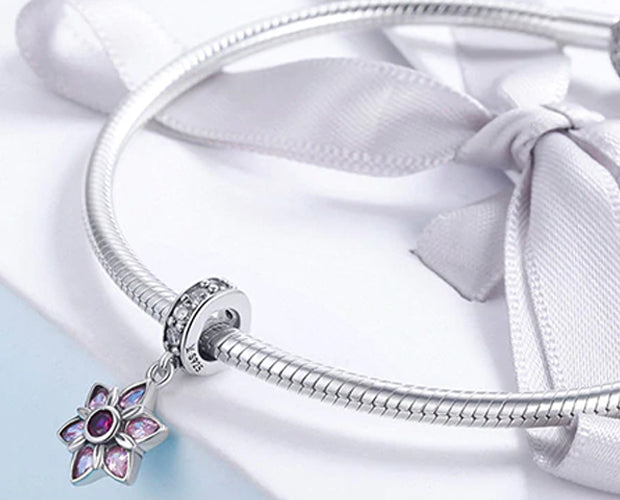 CHARMDANT: Sterling Silver Pink Crystal Spring Flower Charm / Pendant