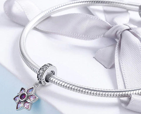 CHARMDANT: Sterling Silver Pink Crystal Spring Flower Charm / Pendant