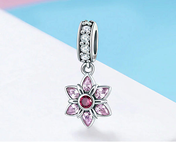 CHARMDANT: Sterling Silver Pink Crystal Spring Flower Charm / Pendant