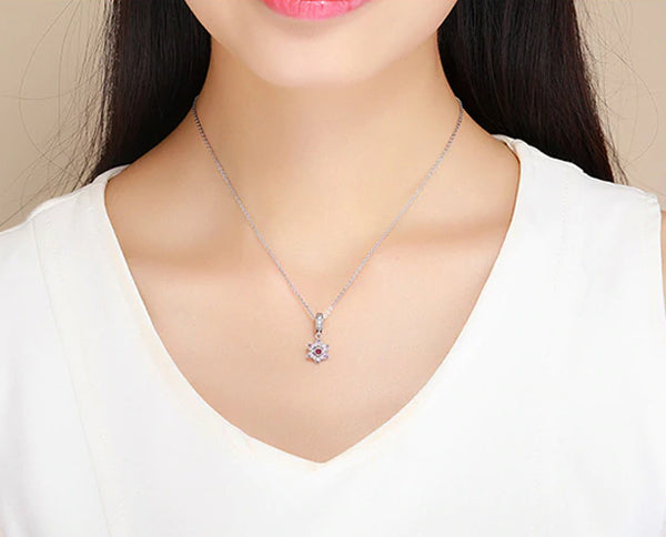 CHARMDANT: Sterling Silver Pink Crystal Spring Flower Charm / Pendant