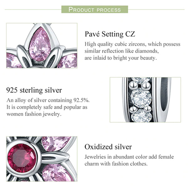 CHARMDANT: Sterling Silver Pink Crystal Spring Flower Charm / Pendant